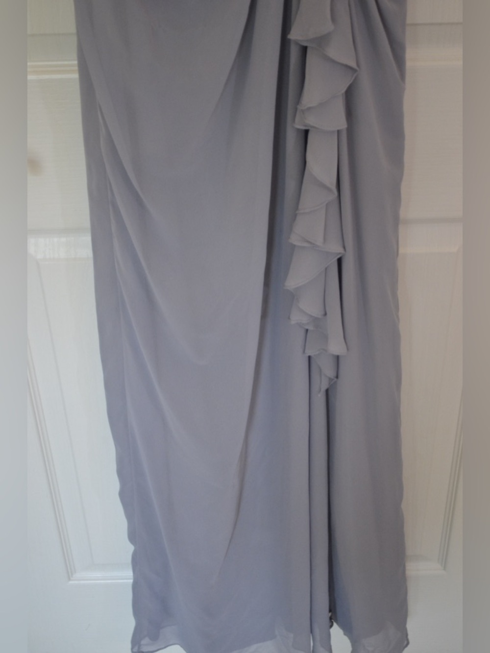 Dessy Collection Style 2895 Light Gray Strapless Chiffon Gown with Ruffle Detail - Picture 9 of 12
